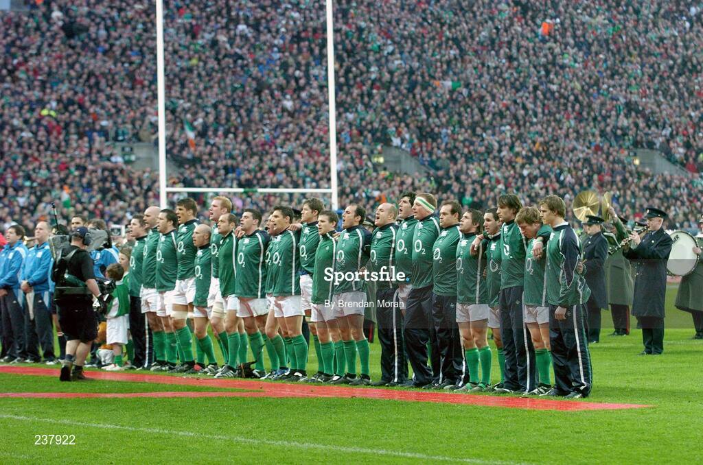24 February 2007; The Ireland team stand for the national anthems before the game. RBS Six Nations Rugby Championship, Ireland v England, Croke Park, Dublin. Picture Credit: Brendan Moran / SPORTSFILE