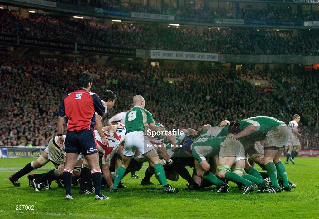 24 February 2007; The Ireland and England packs engage in a scrum. RBS Six Nations Rugby Championship, Ireland v England, Croke Park, Dublin. Picture Credit: Brendan Moran / SPORTSFILE