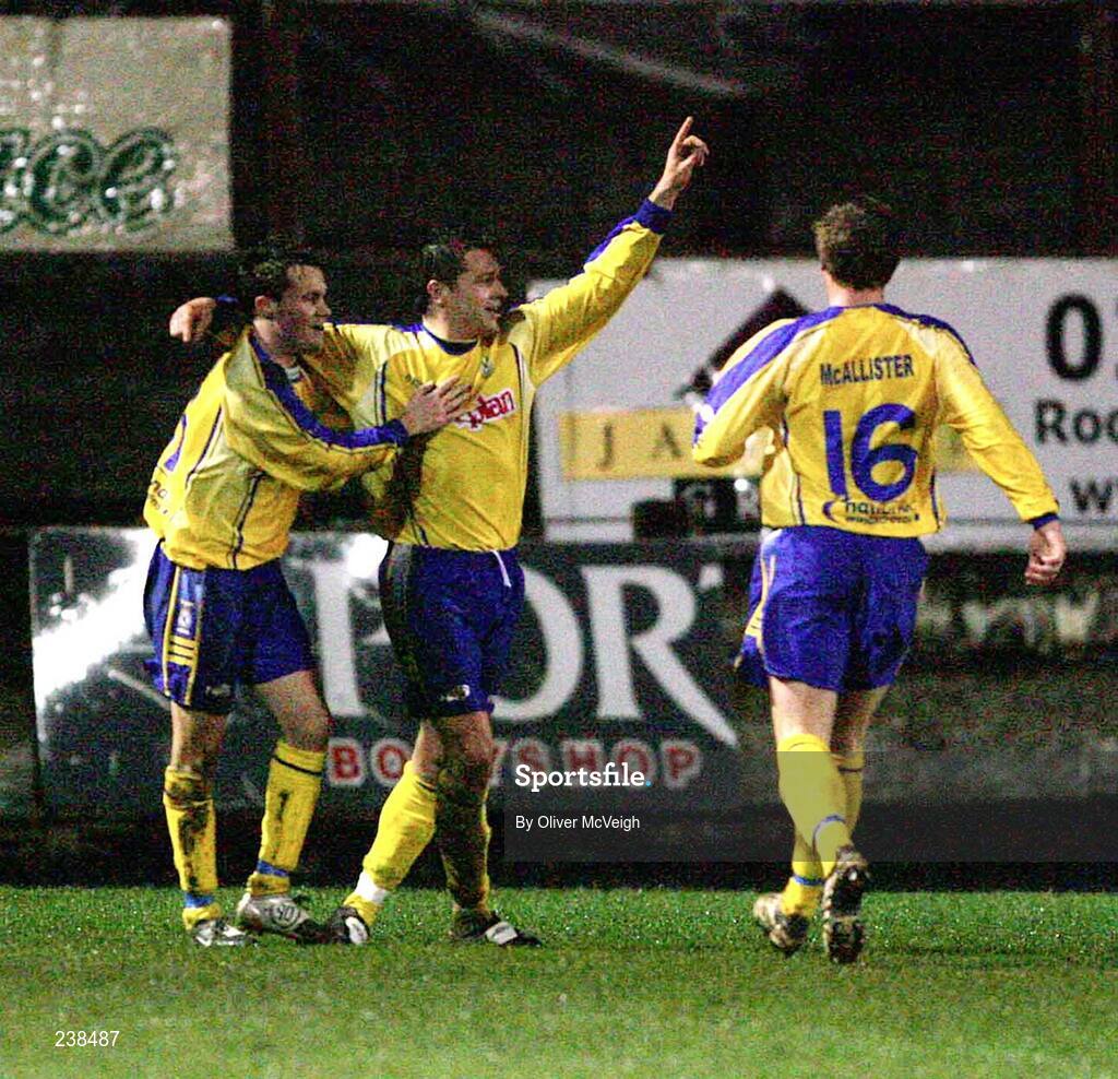 5 March 2007; Dungannon Swifts' Ryan McCluskey celebrates scoring the first goal with team-mate David Scullion. Setanta Cup Group 2, Portadown v Dungannon Swifts, Shamrock Park, Portadown, Co. Armagh. Picture credit: Oliver McVeigh / SPORTSFILE