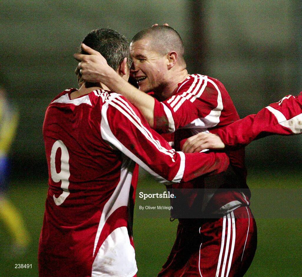 5 March 2007; Portadown's Gary McCutcheon, 9, celebrates after scoring his side's second goal with his team-mate Jamie Marks. Setanta Cup Group 2, Portadown v Dungannon Swifts, Shamrock Park, Portadown, Co. Armagh. Picture credit: Oliver McVeigh / SPORTSFILE