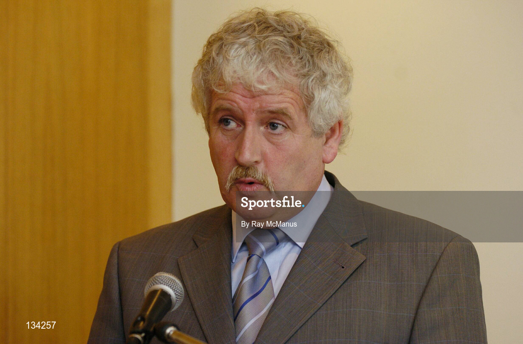 13 March 2004; FAI President Milo Corcoran speaking during the Eircom League AGM at the Clarion Hotel in the International Financial Services Centre, Dublin. Photo by Ray McManus/Sportsfile