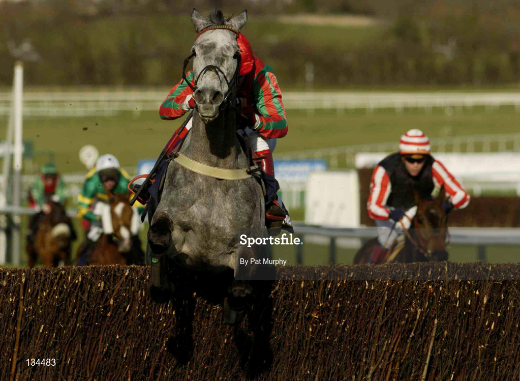 16 March 2004; Fork Lightning, with Richard Thornton up, jumps the last on their way to winning the William Hill National Hunt Handicap Chase during Day One of the Cheltenham Racing Festival at Prestbury Park in Cheltenham, England. Photo by Pat Murphy/Sportsfile