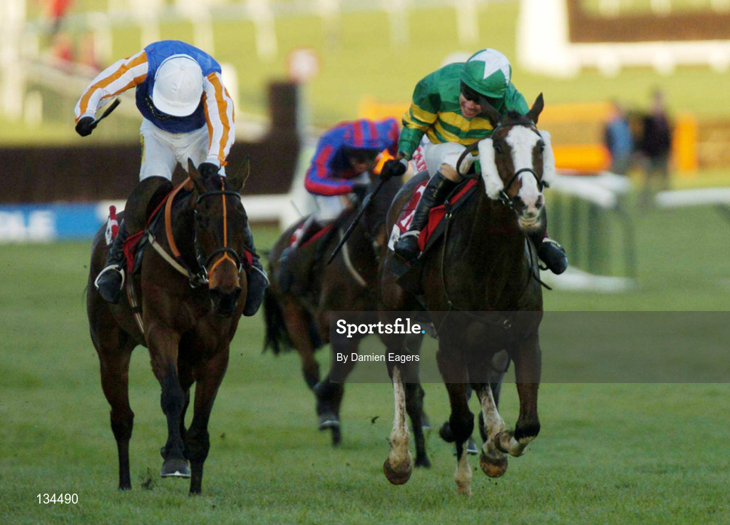 16 March 2004; Creon, right, with Timmy Murphy up, races alongside eventual second place finisher Alexanderthegreat, with Ruby Walsh up, on their way to winning the Pertemps Final Handicap Hurdle during Day One of the Cheltenham Racing Festival at Prestbury Park in Cheltenham, England. Photo by Damien Eagers/Sportsfile