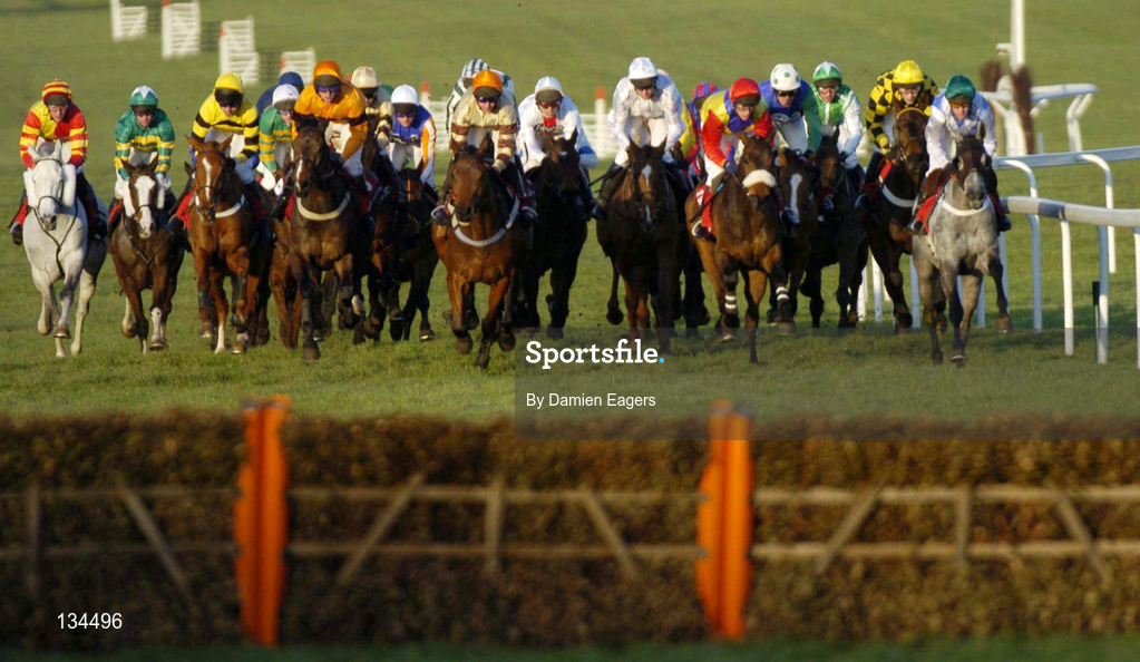 16 March 2004; The eventual winner Creon, second from left, with Timmy Murphy up, alongside the runners and riders as they approach the last, first time around, during the Pertemps Final Handicap Hurdle during Day One of the Cheltenham Racing Festival at Prestbury Park in Cheltenham, England. Photo by Damien Eagers/Sportsfile