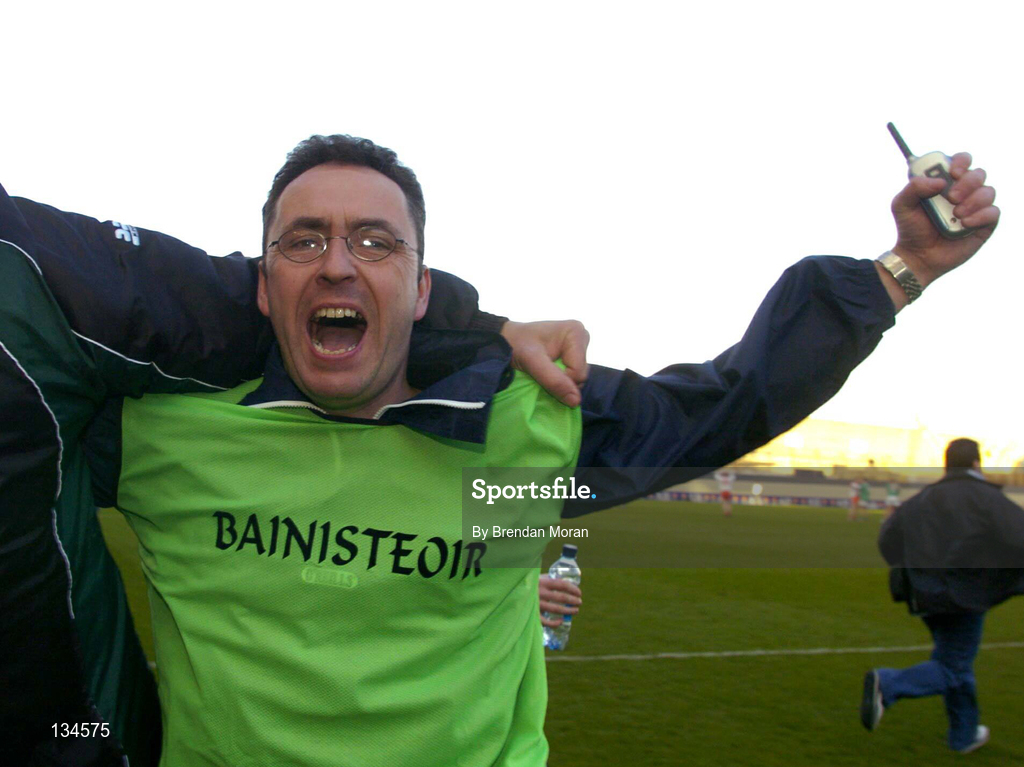 17 March 2004; Caltra manager Gabriel Naughton celebrates following the AIB All-Ireland Senior Club Football Championship Final between An Gaeltacht and Caltra at Croke Park in Dublin. Photo by Brendan Moran/Sportsfile