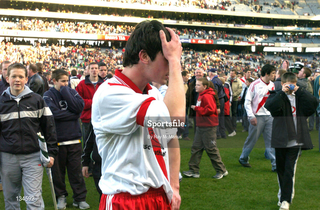 17 March 2004; Cathal O Dubhda of An Gaeltacht reacts following the AIB All-Ireland Senior Club Football Championship Final between An Gaeltacht and Caltra at Croke Park in Dublin. Photo by Ray McManus/Sportsfile