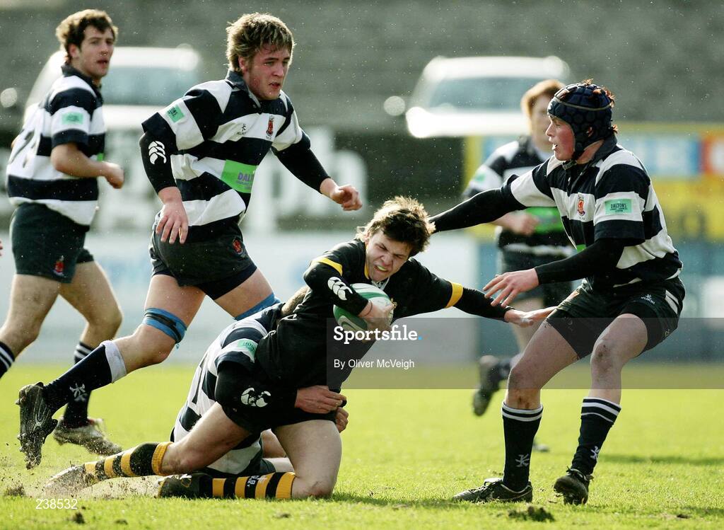 6 March 2007; Paul Galbraith, Portora Royal School, Enniskillen, is tackled by Wayne Hughes, Wallace High School, Lisburn. Northern Bank Schools Cup Semi-Final, Portora Royal School, Enniskillen v Wallace High School, Lisburn, Ravenhill Park, Belfast, Co. Antrim. Picture credit: Oliver McVeigh / SPORTSFILE