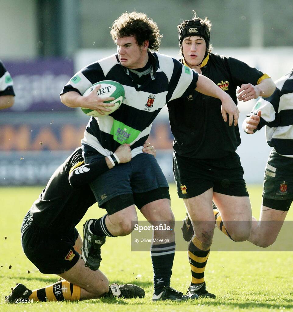 6 March 2007; Stephen Knowles, Wallace High School, Lisburn, is tackled by Craig Maxwell, Portora Royal School, Enniskillen. Northern Bank Schools Cup Semi-Final, Portora Royal School, Enniskillen v Wallace High School, Lisburn, Ravenhill Park, Belfast, Co. Antrim. Picture credit: Oliver McVeigh / SPORTSFILE