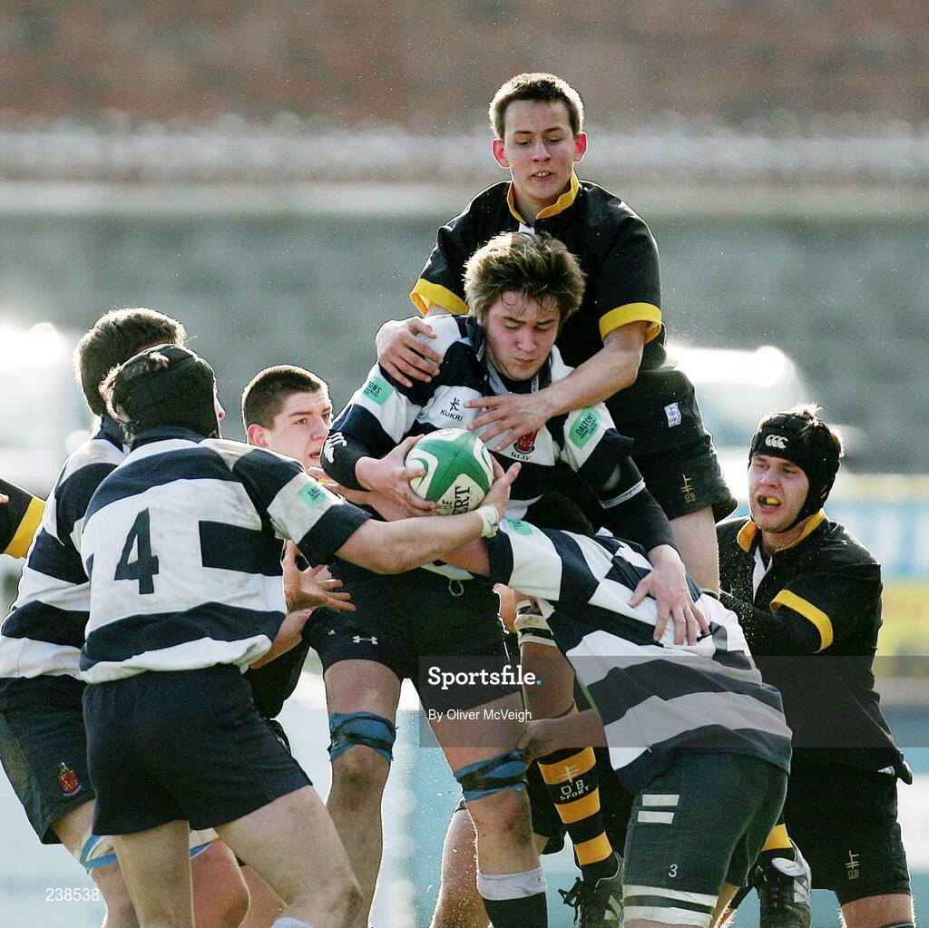 6 March 2007; Philip Clarke, Wallace High School, Lisburn, takes the ball in the lineout against Ashley Blair, Portora Royal School, Enniskillen. Northern Bank Schools Cup Semi-Final, Portora Royal School, Enniskillen v Wallace High School, Lisburn, Ravenhill Park, Belfast, Co. Antrim. Picture credit: Oliver McVeigh / SPORTSFILE