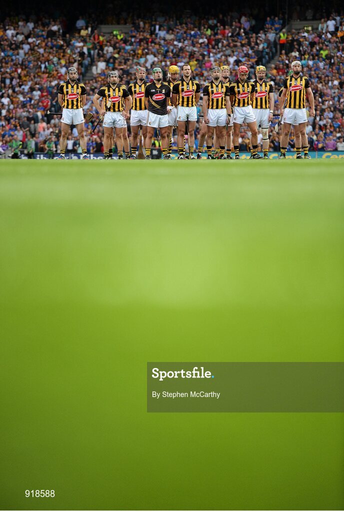 27 September 2014; The Kilkenny team during the National Anthem. GAA Hurling All Ireland Senior Championship Final Replay, Kilkenny v Tipperary. Croke Park, Dublin. Picture credit: Stephen McCarthy / SPORTSFILE