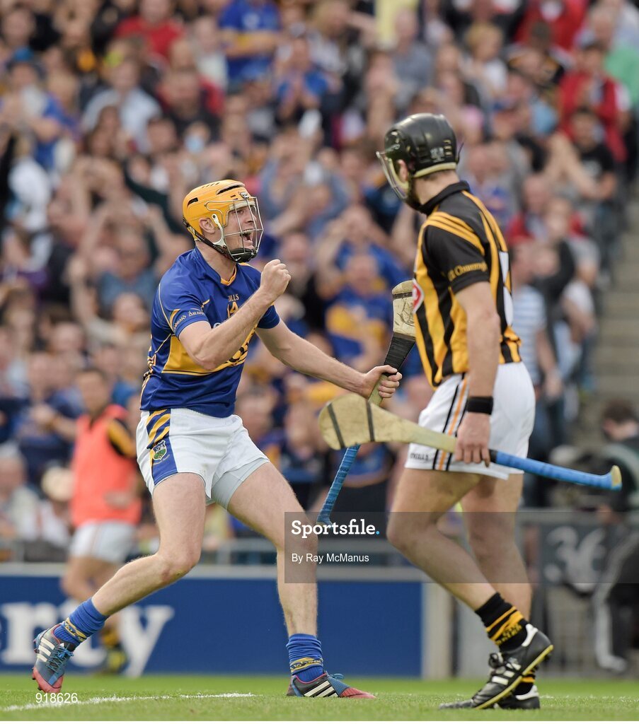 27 September 2014; Seamus Callanan, Tipperary, celebrates scoring his side's first goal in the 28th minute. GAA Hurling All Ireland Senior Championship Final Replay, Kilkenny v Tipperary. Croke Park, Dublin. Picture credit: Ray McManus / SPORTSFILE