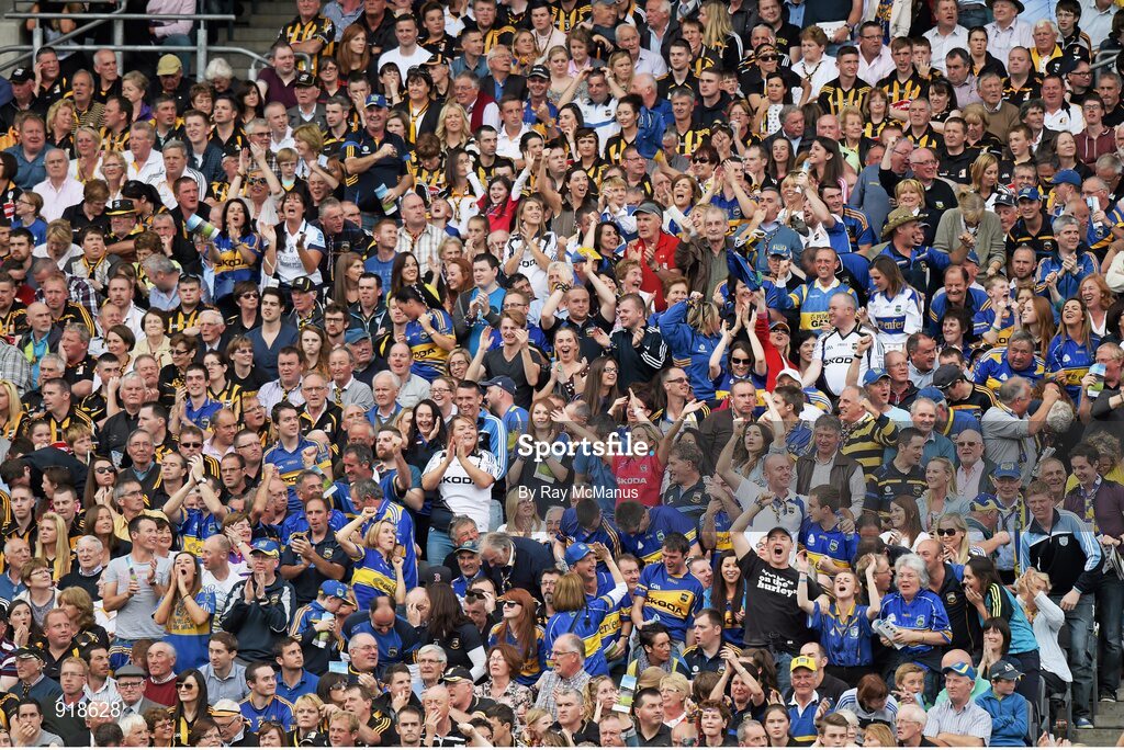 27 September 2014; Tipperary supporters celebrate after  Seamus Callanan scored their side's first goal in the 28th minute. GAA Hurling All Ireland Senior Championship Final Replay, Kilkenny v Tipperary. Croke Park, Dublin. Picture credit: Ray McManus / SPORTSFILE