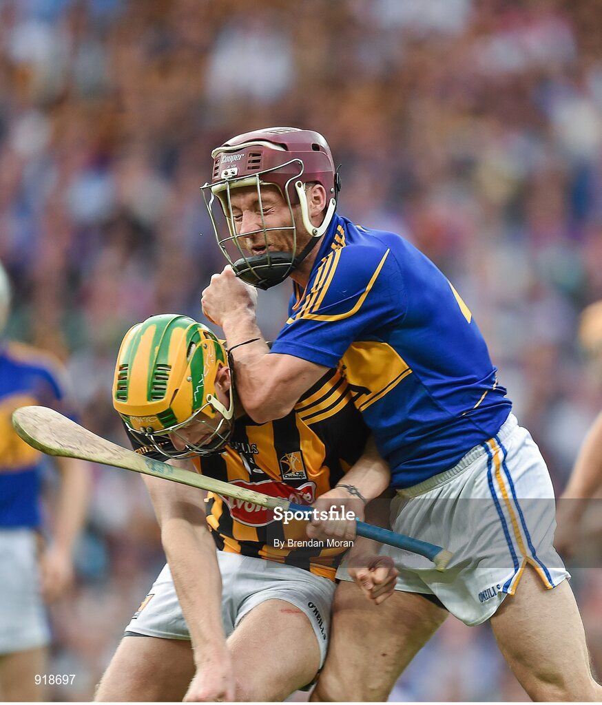 27 September 2014; Paddy Stapleton, Tipperary, in action against Lar Corbett, Kilkenny. GAA Hurling All Ireland Senior Championship Final Replay, Kilkenny v Tipperary. Croke Park, Dublin. Picture credit: Brendan Moran / SPORTSFILE
