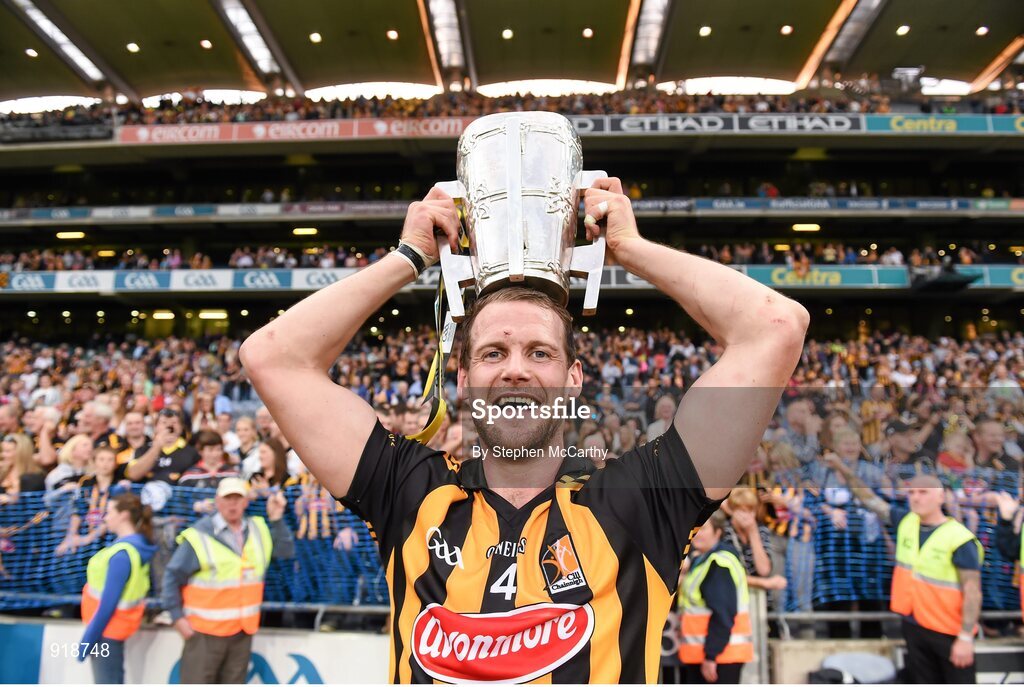 27 September 2014; Kilkenny's Jackie Tyrrell with the Liam MacCarthy cup. GAA Hurling All Ireland Senior Championship Final Replay, Kilkenny v Tipperary. Croke Park, Dublin. Picture credit: Stephen McCarthy / SPORTSFILE