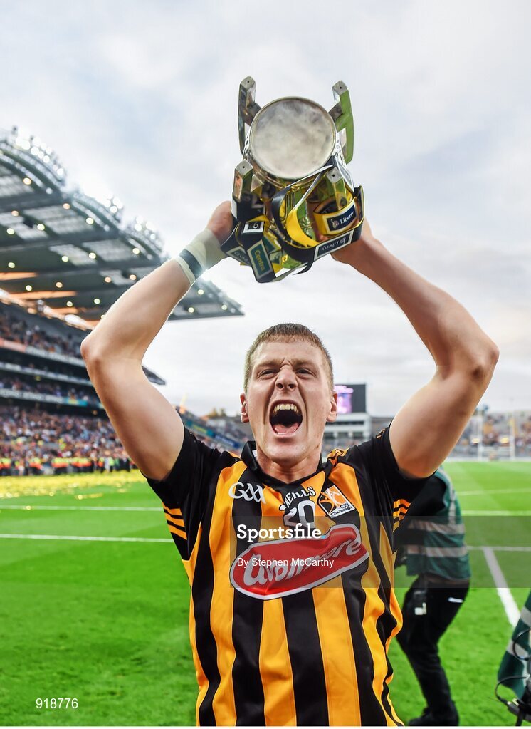 27 September 2014; Kilkenny captain Lester Ryan celebrates with the Liam MacCarthy cup after the game. GAA Hurling All Ireland Senior Championship Final Replay, Kilkenny v Tipperary. Croke Park, Dublin. Picture credit: Stephen McCarthy / SPORTSFILE