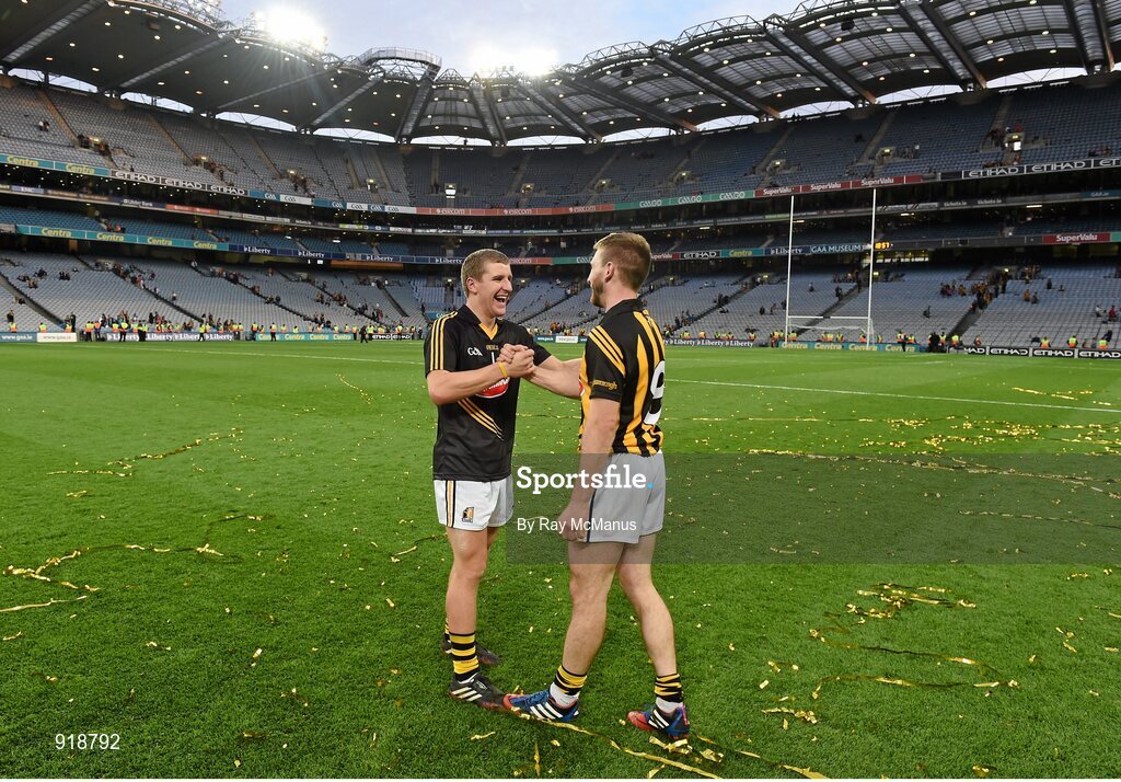 27 September 2014; Kilkenny's Eoin Murphy, left, and Conor Fogarty celebrate after the game. GAA Hurling All Ireland Senior Championship Final Replay, Kilkenny v Tipperary. Croke Park, Dublin. Picture credit: Ray McManus / SPORTSFILE
