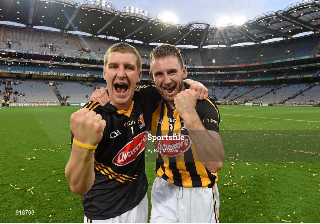 27 September 2014; Kilkenny's Eoin Murphy, left, and Conor Fogarty celebrate after the game. GAA Hurling All Ireland Senior Championship Final Replay, Kilkenny v Tipperary. Croke Park, Dublin. Picture credit: Ray McManus / SPORTSFILE