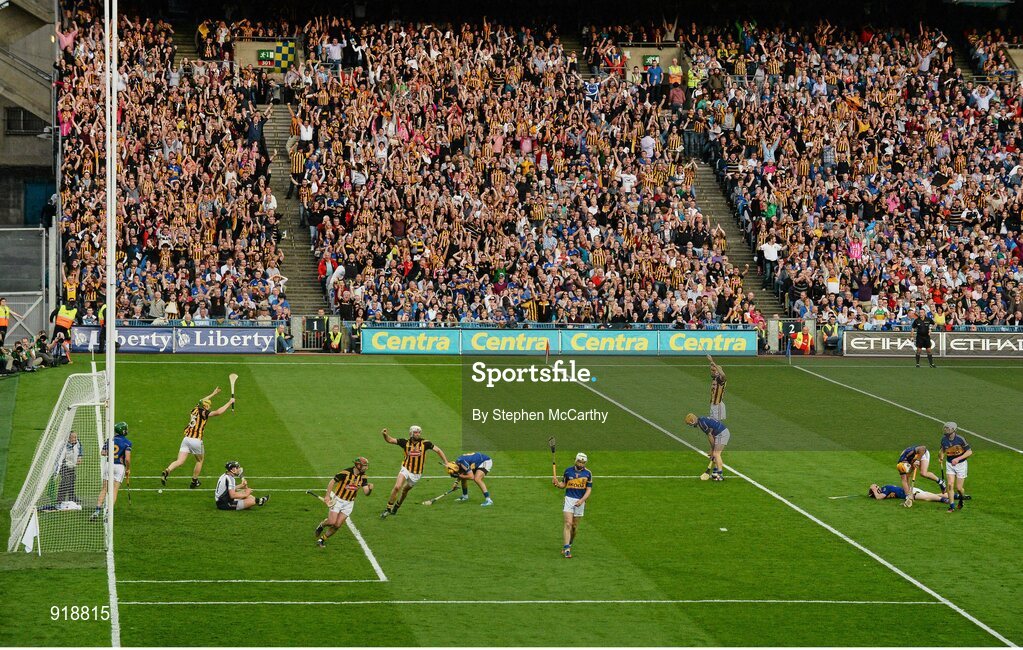 27 September 2014; John Power, Kilkenny, left, celebrates after scoring his side's second goal. GAA Hurling All Ireland Senior Championship Final Replay, Kilkenny v Tipperary. Croke Park, Dublin. Picture credit: Stephen McCarthy / SPORTSFILE