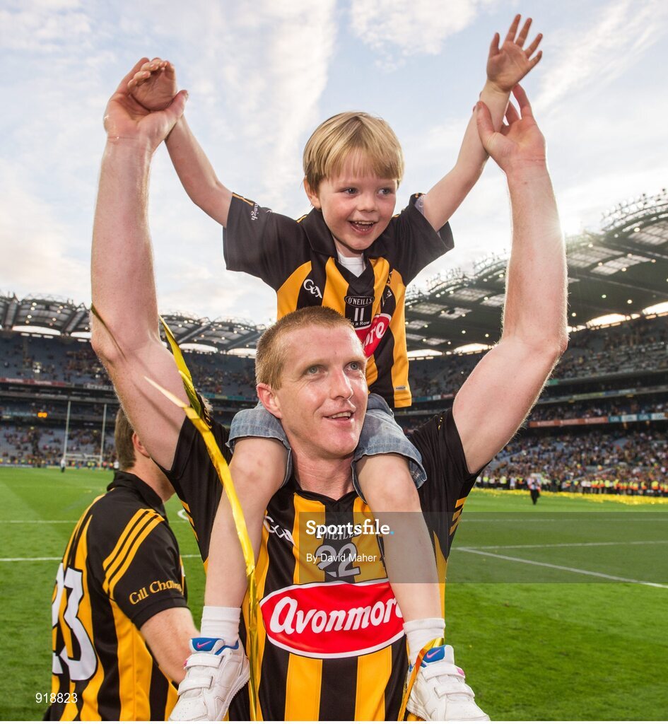 27 September 2014; Kilkenny's Henry Shefflin and his son Henry at the end of the game. GAA Hurling All Ireland Senior Championship Final Replay, Kilkenny v Tipperary. Croke Park, Dublin. Picture credit: David Maher / SPORTSFILE