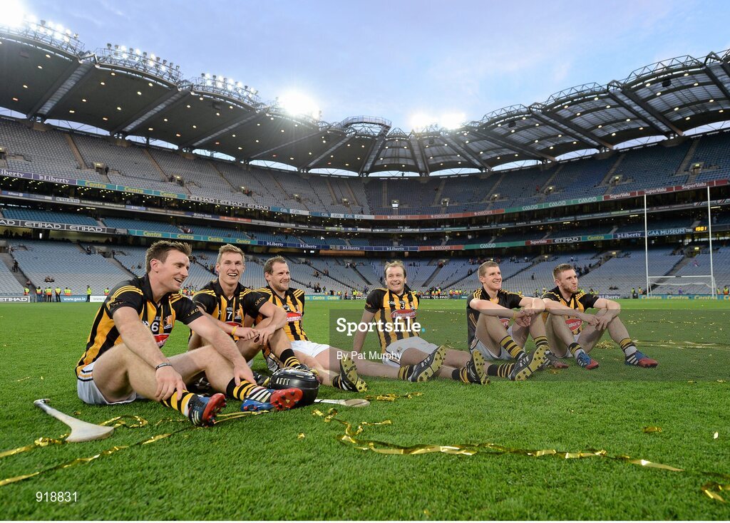 27 September 2014; Kilkenny players, from left to right, Kieran Joyce, Cillian Buckley, Jackie Tyrrell, JJ Delaney, Eoin Murphy and Conor Fogarty after the game. GAA Hurling All Ireland Senior Championship Final Replay, Kilkenny v Tipperary. Croke Park, Dublin. Picture credit: Pat Murphy / SPORTSFILE