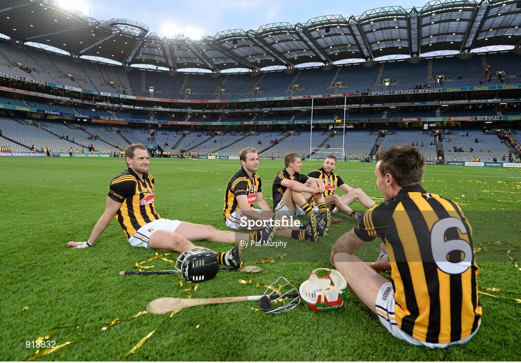 27 September 2014; Kilkenny players, from left to right, Jackie Tyrrell, JJ Delaney, Eoin Murphy, Conor Fogarty and Kieran Joyce after the game. GAA Hurling All Ireland Senior Championship Final Replay, Kilkenny v Tipperary. Croke Park, Dublin. Picture credit: Pat Murphy / SPORTSFILE