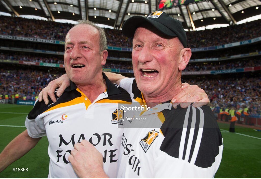 27 September 2014; Kilkenny manager Brian Cody celebrates with selector Michael Dempsey at the end of the game. GAA Hurling All Ireland Senior Championship Final Replay, Kilkenny v Tipperary. Croke Park, Dublin. Picture credit: David Maher / SPORTSFILE