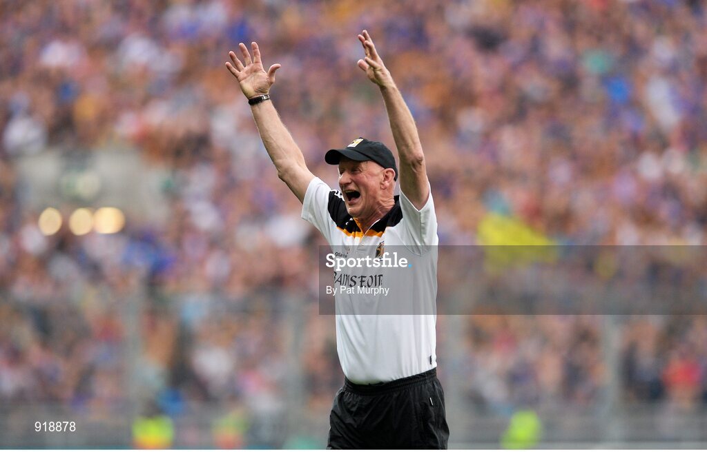 27 September 2014; Kilkenny manager Brian Cody celebrates at the final whistle at the end of the game. GAA Hurling All Ireland Senior Championship Final Replay, Kilkenny v Tipperary. Croke Park, Dublin. Picture credit: Pat Murphy / SPORTSFILE