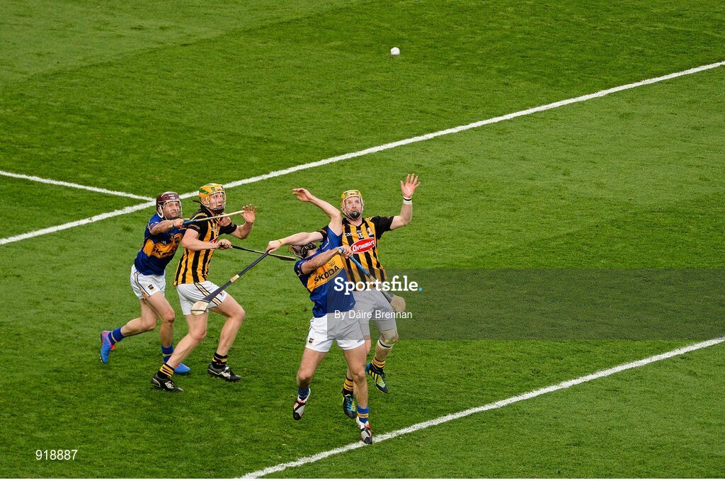 27 September 2014; John, left, and Richie Power, Kilkenny, in action against Paddy Stapleton, left, and Kieran Bergin, Tipperary. GAA Hurling All Ireland Senior Championship Final Replay, Kilkenny v Tipperary. Croke Park, Dublin. Picture credit: Dáire Brennan / SPORTSFILE