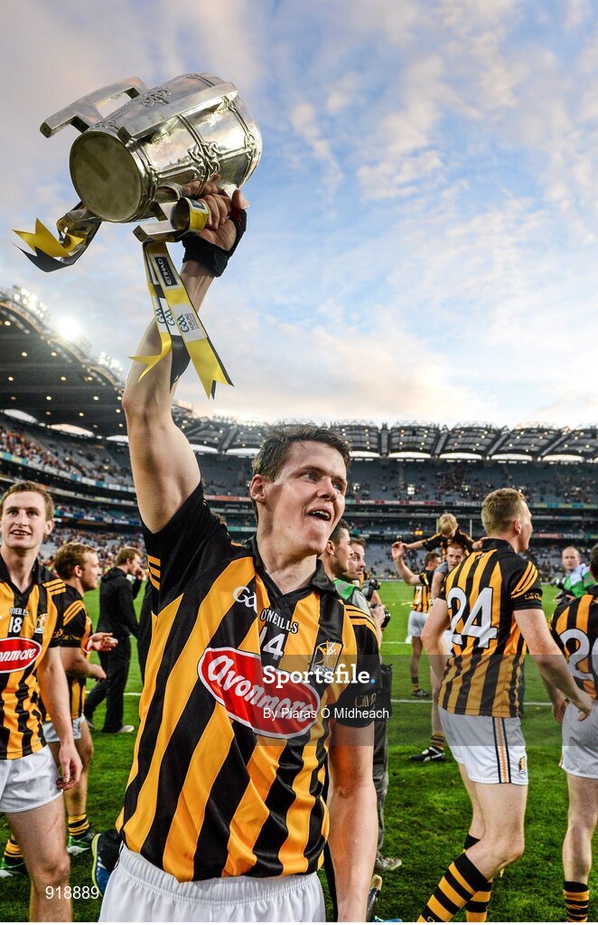 27 September 2014; Kilkenny's TJ Reid celebrates with the Liam MacCarthy cup after the game. GAA Hurling All Ireland Senior Championship Final Replay, Kilkenny v Tipperary. Croke Park, Dublin. Picture credit: Piaras Ó Mídheach / SPORTSFILE