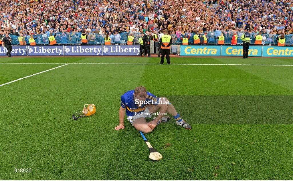 27 September 2014; A dejected Kieran Bergin, Tipperary, after the final whistle. GAA Hurling All Ireland Senior Championship Final Replay, Kilkenny v Tipperary. Croke Park, Dublin. Picture credit: Brendan Moran / SPORTSFILE