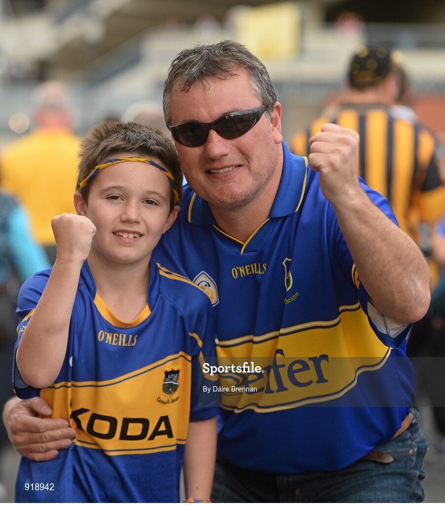 27 September 2014; Michael O'Connor, and his son Niall, aged 8, from Killenaule, Co. Tipperary, ahead of the game. GAA Hurling All Ireland Senior Championship Final Replay, Kilkenny v Tipperary. Croke Park, Dublin. Picture credit: Dáire Brennan / SPORTSFILE
