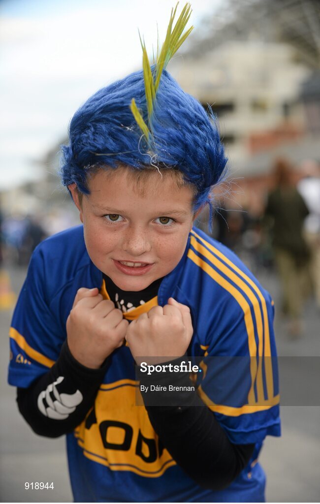 27 September 2014; Tipperary supporter Michael Flanagan, aged 9, from Fethard, Co. Tipperary, ahead of the game. GAA Hurling All Ireland Senior Championship Final Replay, Kilkenny v Tipperary. Croke Park, Dublin. Picture credit: Dáire Brennan / SPORTSFILE