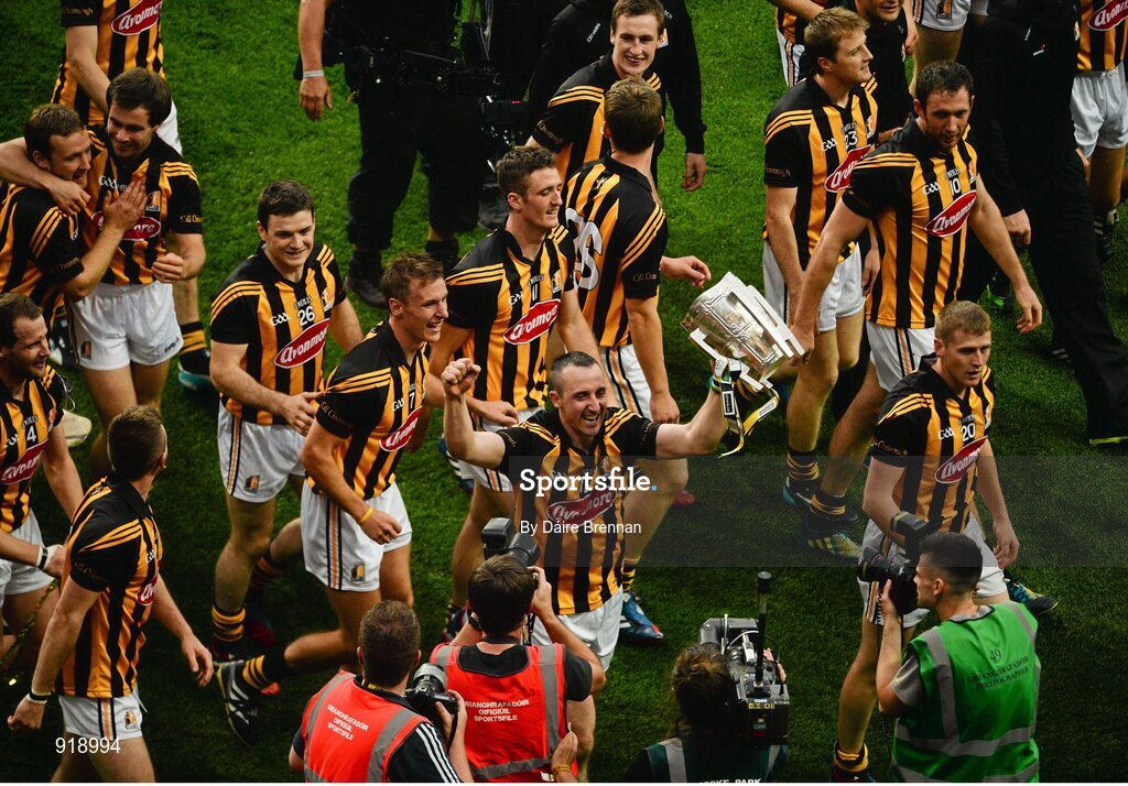 27 September 2014; Eoin Larkin, Kilkenny, celebrates with the Liam MacCarthy cup. GAA Hurling All Ireland Senior Championship Final Replay, Kilkenny v Tipperary. Croke Park, Dublin. Picture credit: Dáire Brennan / SPORTSFILE