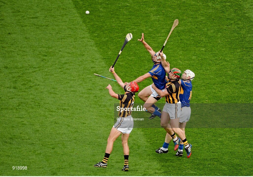 27 September 2014; Cillian Buckley, left, and Kieran Joyce, Kilkenny, in action against Patrick Maher, left, and Gearóid Ryan, Tipperary. GAA Hurling All Ireland Senior Championship Final Replay, Kilkenny v Tipperary. Croke Park, Dublin. Picture credit: Dáire Brennan / SPORTSFILE