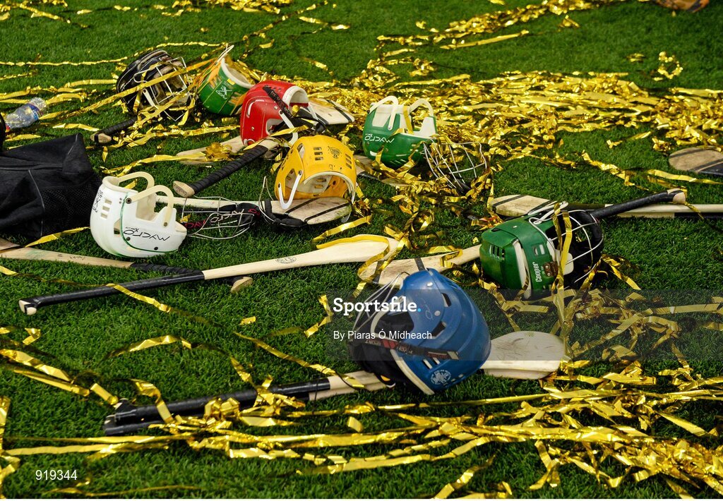 27 September 2014; Hurls and helmets of Kilkenny players lie on the pitch after the game. GAA Hurling All Ireland Senior Championship Final Replay, Kilkenny v Tipperary. Croke Park, Dublin. Picture credit: Piaras Ó Mídheach / SPORTSFILE