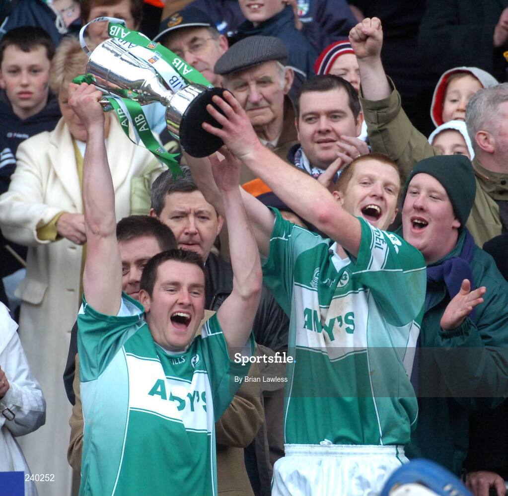 17 March 2007; Ballyhale Shamrocks players Tom Coogan, left, and Henry Shefflin lift the Tommy Moore Cup after the match. AIB All-Ireland Senior Club Hurling Championship Final, Ballyhale Shamrocks v Loughrea, Croke Park, Dublin. Picture credit: Brian Lawless / SPORTSFILE