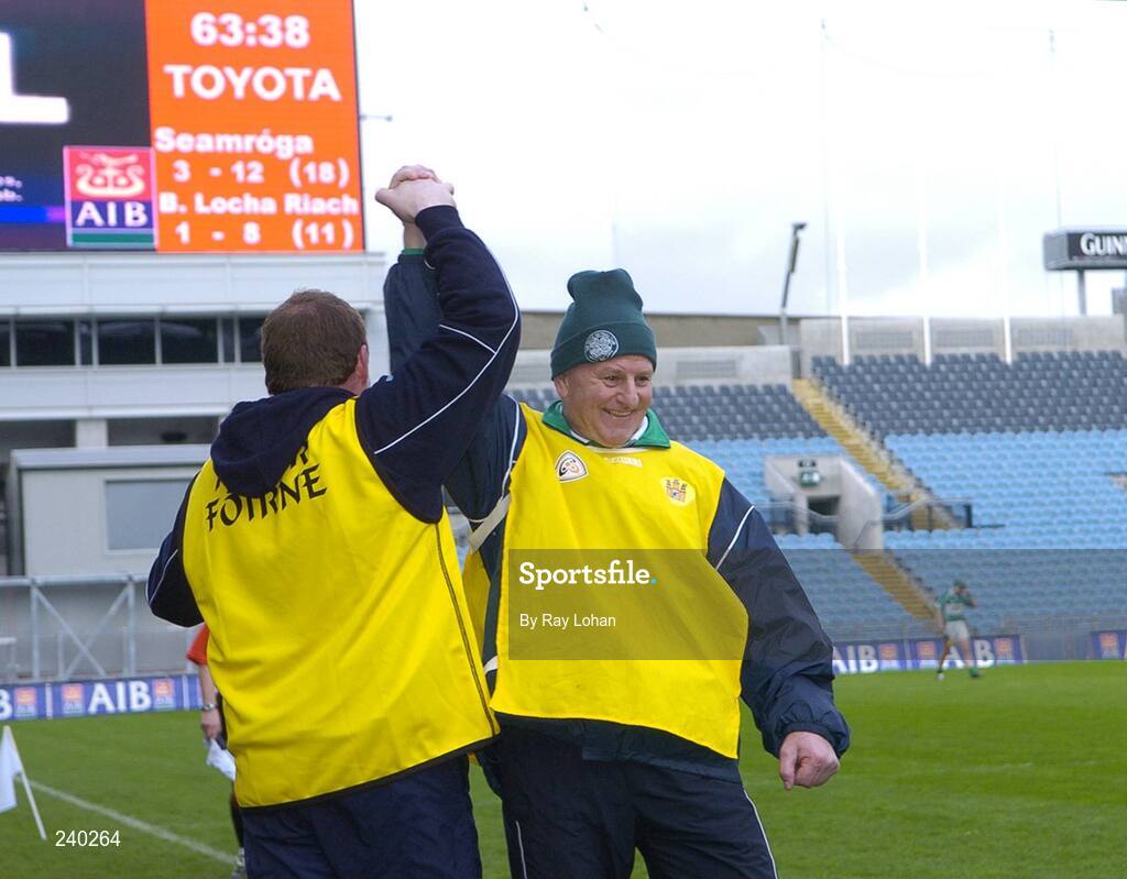 17 March 2007; Ballyhale Shamrocks manager Maurice Aylward, right, celebrates a late point with John Shefflin. AIB All-Ireland Senior Club Hurling Championship Final, Ballyhale Shamrocks v Loughrea, Croke Park, Dublin. Picture credit: Ray Lohan / SPORTSFILE