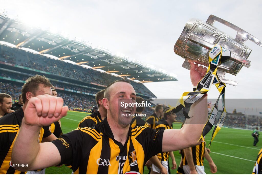 27 September 2014; Kilkenny's Eoin Larkin celebrates at the end of the game. GAA Hurling All Ireland Senior Championship Final Replay, Kilkenny v Tipperary. Croke Park, Dublin. Picture credit: David Maher / SPORTSFILE