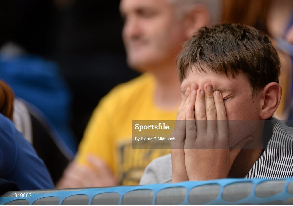 27 September 2014; A Tipperary supporter reacts during the game. GAA Hurling All Ireland Senior Championship Final Replay, Kilkenny v Tipperary. Croke Park, Dublin. Picture credit: Piaras Ó Mídheach / SPORTSFILE