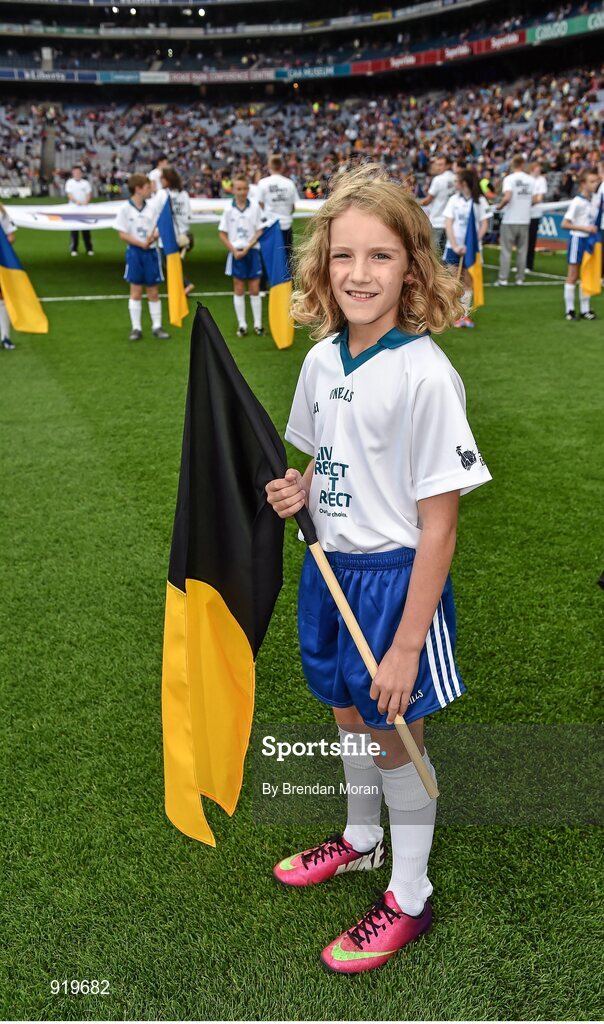 27 September 2014; Oisin Johnston, from Lusk, Co. Dublin, who was a Liberty Insurance flagbearer at the GAA All Ireland Senior Championship Final Replay between Kilkenny and Tipperary in Croke Park. GAA Hurling All Ireland Senior Championship Final Replay, Kilkenny v Tipperary. Croke Park, Dublin. Picture credit: Brendan Moran / SPORTSFILE