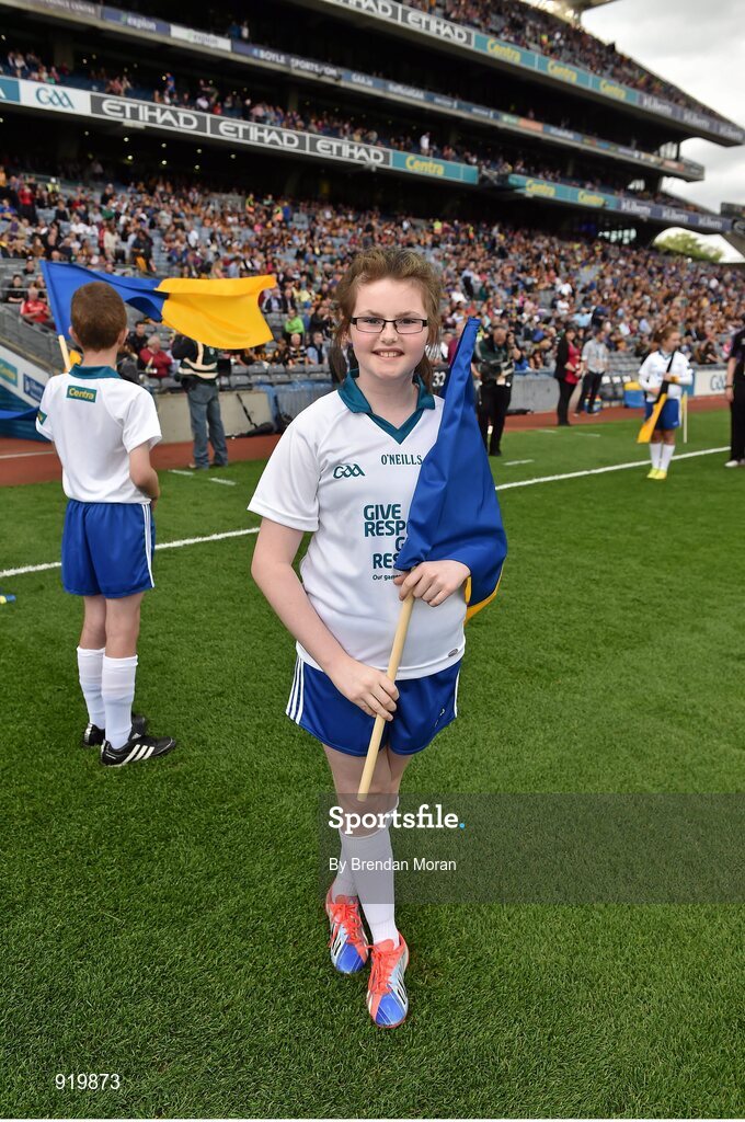 27 September 2014; Centra flagbearer Ellen Brennan. GAA Hurling All Ireland Senior Championship Final Replay, Kilkenny v Tipperary. Croke Park, Dublin. Picture credit: Brendan Moran / SPORTSFILE