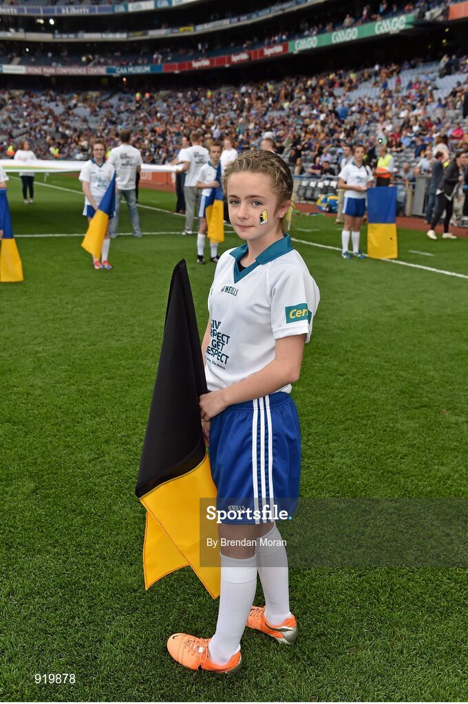 27 September 2014; Centra flagbearer Nicole Dowling. GAA Hurling All Ireland Senior Championship Final Replay, Kilkenny v Tipperary. Croke Park, Dublin. Picture credit: Brendan Moran / SPORTSFILE