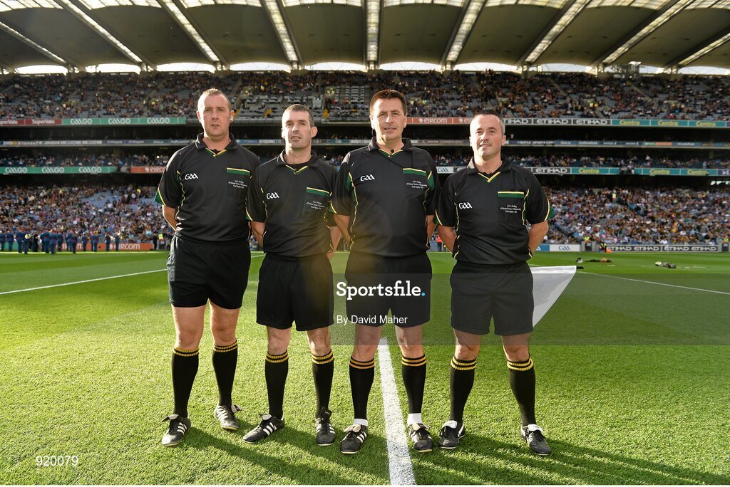 27 September 2014; Referee Brian Gavin, second from right, with from officials from left, Alan Kelly, James Owens and James McGrath. GAA Hurling All Ireland Senior Championship Final Replay, Kilkenny v Tipperary. Croke Park, Dublin. Picture credit: David Maher / SPORTSFILE