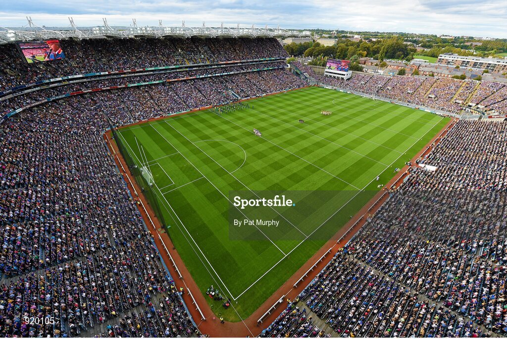 27 September 2014; A general view of Croke Park during the national anthem. GAA Hurling All Ireland Senior Championship Final Replay, Kilkenny v Tipperary. Croke Park, Dublin. Picture credit: Pat Murphy / SPORTSFILE