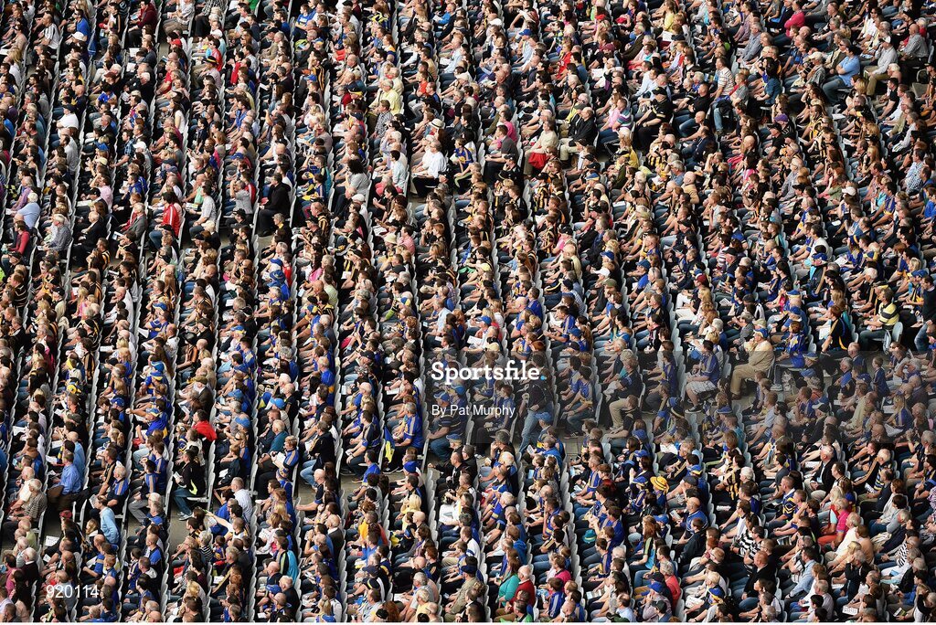 27 September 2014; Kilkenny and Tipperary supporters during the game. GAA Hurling All Ireland Senior Championship Final Replay, Kilkenny v Tipperary. Croke Park, Dublin. Picture credit: Pat Murphy / SPORTSFILE