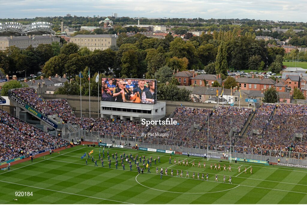 27 September 2014; The Kilkenny and Tipperary teams during the pre-match parade. GAA Hurling All Ireland Senior Championship Final Replay, Kilkenny v Tipperary. Croke Park, Dublin. Picture credit: Pat Murphy / SPORTSFILE