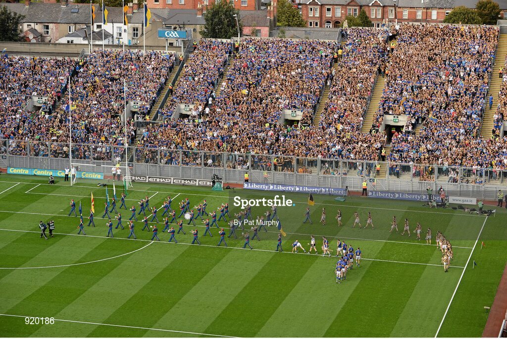 27 September 2014; The Kilkenny and Tipperary teams during the pre-match parade. GAA Hurling All Ireland Senior Championship Final Replay, Kilkenny v Tipperary. Croke Park, Dublin. Picture credit: Pat Murphy / SPORTSFILE