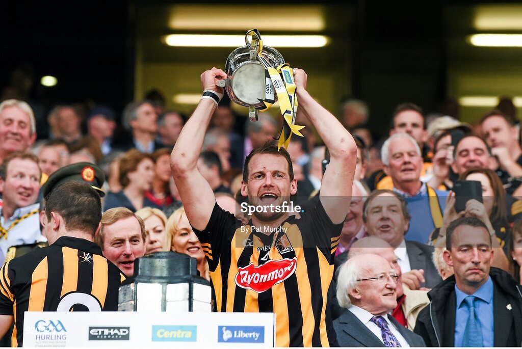 27 September 2014; Jackie Tyrrell, Kilkenny, lifts the Liam MacCarthy Cup. GAA Hurling All Ireland Senior Championship Final Replay, Kilkenny v Tipperary. Croke Park, Dublin. Picture credit: Pat Murphy / SPORTSFILE