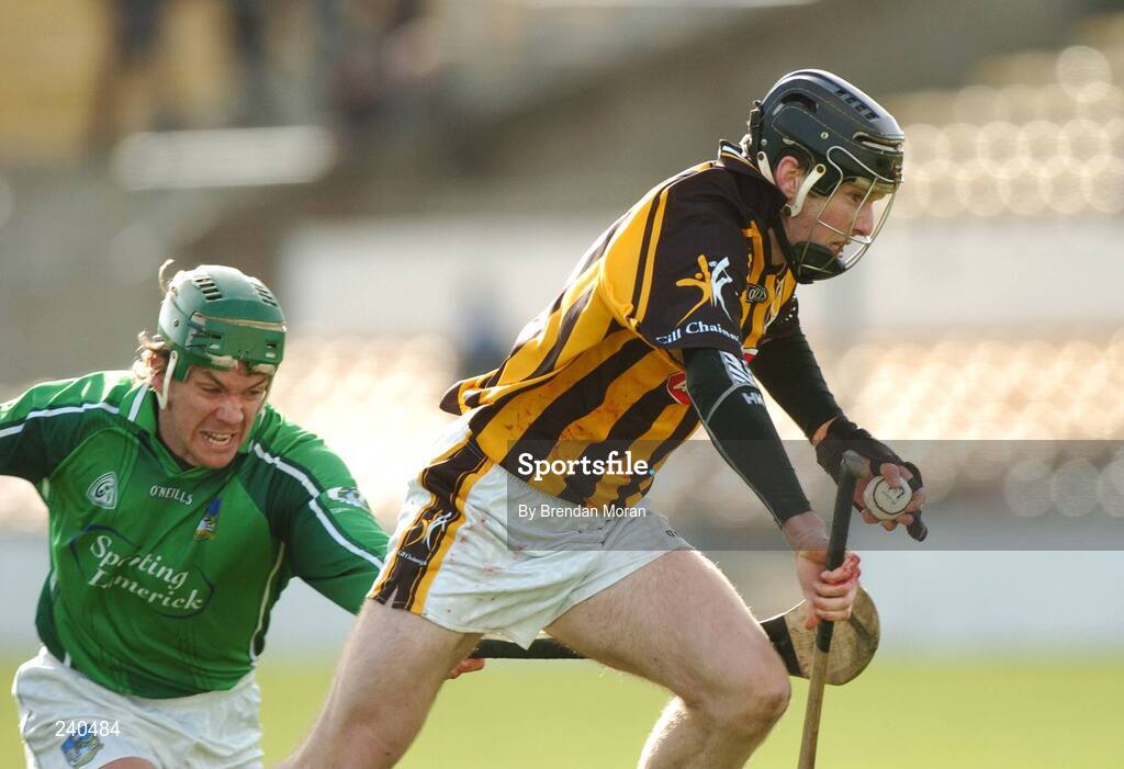 19 March 2007; Michael Rice, Kilkenny, in action against Mike O'Brien, Limerick. Allianz National Hurling League, Kilkenny v Limerick, Division 1B, Round 3, Nowlan Park, Kilkenny. Picture credit: Brendan Moran / SPORTSFILE