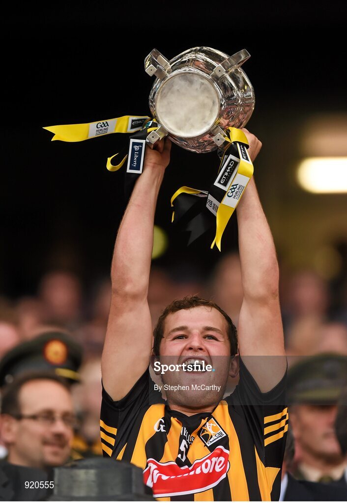27 September 2014; Padraig Walsh, Kilkenny, lifts the Liam MacCarthy cup. GAA Hurling All Ireland Senior Championship Final Replay, Kilkenny v Tipperary. Croke Park, Dublin. Picture credit: Stephen McCarthy / SPORTSFILE